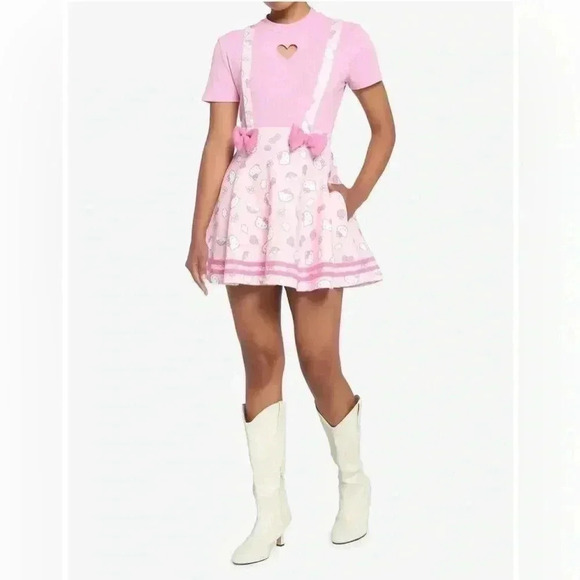 Hello Kitty by Sanrio Puffy Bow Suspender Pink Skirt Size L - Picture 2 of 6